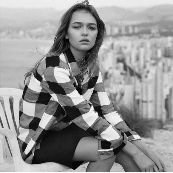 NWT Divided Oversized Monochrome Checkered Button Down Shirtdress - Picture 3 of 8